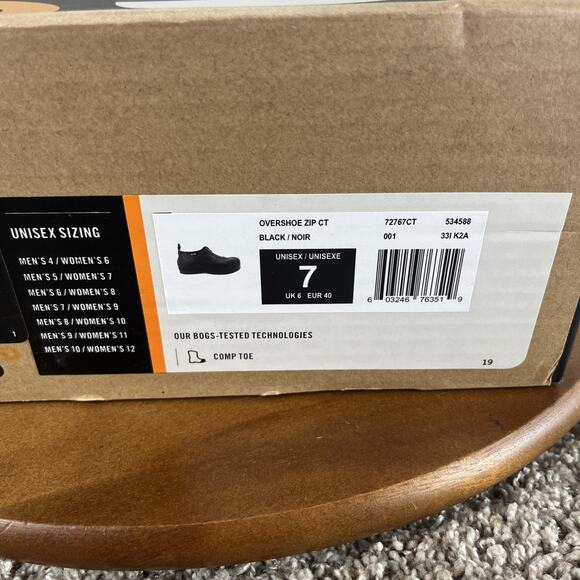 Women's 9 / Men's 7 - Bogs Overshoe Zip Composite Safety Toe Black Shoes Work - Picture 11 of 12